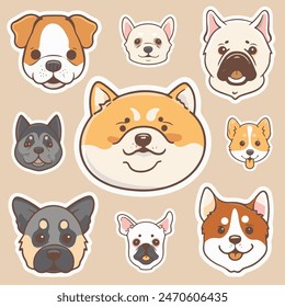 A face pet-friend family sticker and vector set four