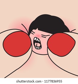 The Face Picker Trying To Pop Her Zit, Acne, Pimple Or Blemish On Skin Concept Card Character illustration