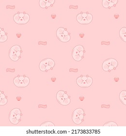 Face pig pink cartoon so cute.on bacon and rice pink color background.pattern seamless vector and illustration.
