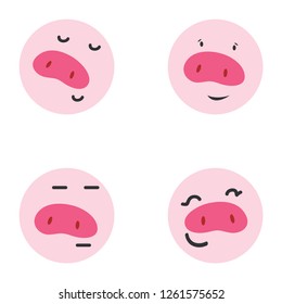 Face pigs. Set of pig smiley faces. Icon. Logo. Vector illustration. EPS 10.