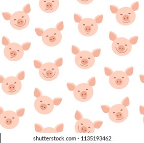 Face pink pigs on a white background. Vector flat pattern. 