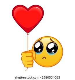 Face with pleading eyes with red heart baloon Large size of yellow emoji smile
