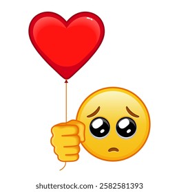 Face with pleading eyes with red heart baloon Large size of yellow emoji smile