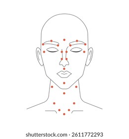 Face Points for Acupuncture. Reflexology concept. Young woman head line icon. Vector illustration. 