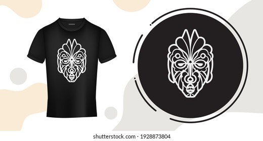 Face from Polynesian patterns. Tiki mask in Hawaiian style. Suitable for prints, t-shirts, phone cases and tattoos. Vector 