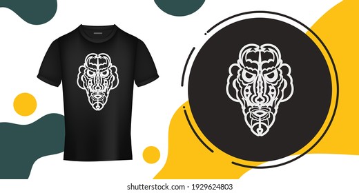 Face from Polynesian patterns. Tiki mask in Hawaiian style. Suitable for prints and tattoos. Vector illustration.
