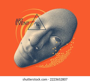 Face in pop art style. Modern creative design. 3d surreal vector illustration. Design for presentation, cover or brochure. 