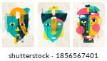 face portrait abstraction wall art illustration design vector. creative shapes design graphics with textured geometric shapes. abstract geometric face minimalism. girl or woman silhouette cubism. 