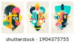 face portrait abstraction wall art illustration design vector. creative shapes design graphics with textured geometric shapes. abstract geometric face minimalism. girl or woman silhouette cubism. 