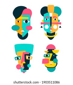 vector de diseño de ilustración de arte de pared abstracción de retrato facial. las formas creativas diseñan gráficos con formas geométricas texturadas. minimalismo de rostro geométrico abstracto. cubismo de silueta de niña o mujer. 