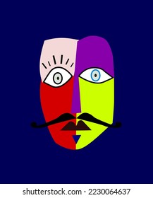 vector de diseño de ilustración de arte de pared abstracción de retrato facial. las formas creativas diseñan gráficos con formas geométricas texturadas. minimalismo de rostro geométrico abstracto. cubismo de silueta de niña o mujer.vecto