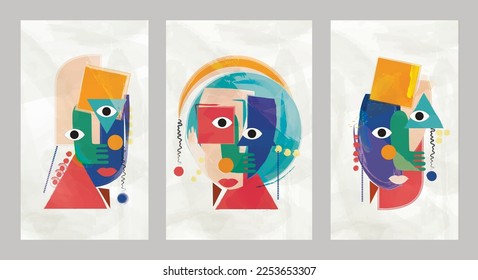 face portrait abstraction wall art illustration design vector. creative shapes design graphics with textured geometric shapes. abstract geometric face minimalism. girl or woman silhouette cubism.