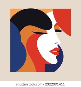 face portrait abstraction wall art illustration design vector. creative shapes design graphics with textured shapes. abstract face minimalism. girl or woman silhouette