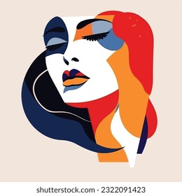 face portrait abstraction wall art illustration design vector. creative shapes design graphics with textured shapes. abstract face minimalism. girl or woman silhouette