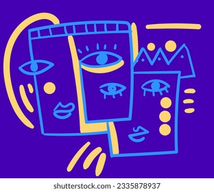 vector de diseño de ilustración de arte de pared abstracción de retrato facial.