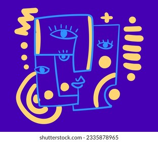 face portrait abstraction wall art illustration design vector.