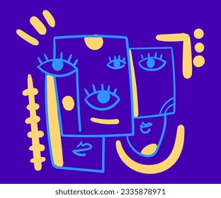 face portrait abstraction wall art illustration design vector.