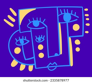vector de diseño de ilustración de arte de pared abstracción de retrato facial.