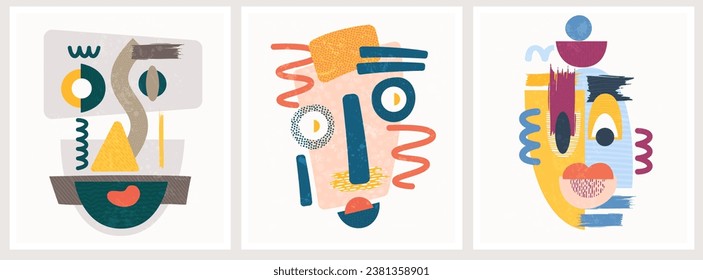 vector de diseño de ilustración de arte de pared abstracción de retrato facial. las formas creativas diseñan gráficos con formas geométricas texturadas. minimalismo de rostro geométrico abstracto. cubismo de silueta de niña o mujer. 