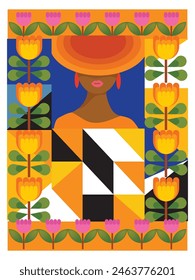 Face portrait abstraction wall art background vector illustration. Creative shapes, geometric graphic with textured colorful design. Aesthetic for cards, poster, cover, background, decoration.