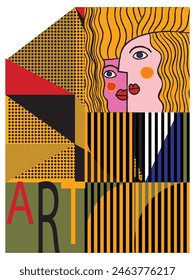 Face portrait abstraction wall art background vector illustration. Creative shapes, geometric graphic with textured colorful design. Aesthetic for cards, poster, cover, background, decoration.