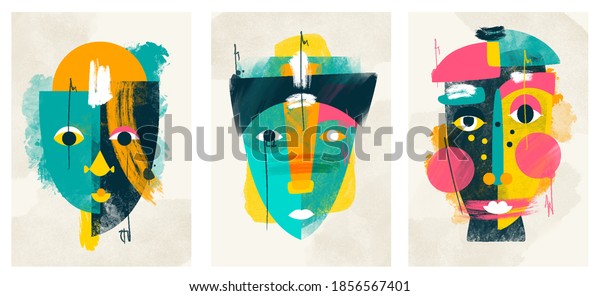 face portrait abstraction wall art illustration design\
vector. creative shapes design graphics with textured geometric\
shapes. abstract geometric face minimalism. girl or woman\
silhouette cubism. 