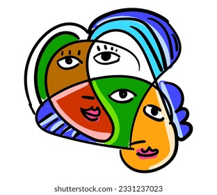 vector de pared de abstracción de retrato facial. diseño gráfico de forma creativa con formas geométricas texturadas. minimalismo facial abstracto. cubismo.