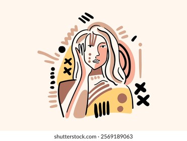 Face portrait, contemporary abstract colorful shapes.