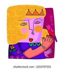 Face portrait man and woman hand drawn decorative line art vector illustration.