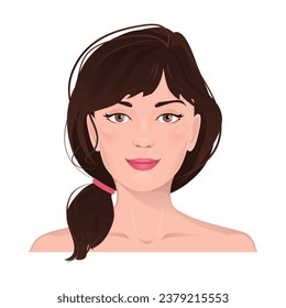 Face portrait of women with brown hair. Facial expression with smiling gesture isolated vector illustration. Avatar for a social network. Vector flat illustration, web, design, beauty and make up.