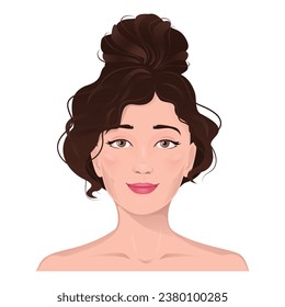 Retrato facial de mujeres con pelo castaño. Expresión facial con gesto sonriente ilustración vectorial aislada. Avatar para una red social. Ilustración vectorial plana, web, diseño, belleza y maquillaje.