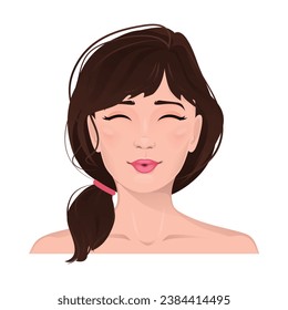 Face portrait of women with brown hair. Facial expression with gesture isolated vector illustration. Avatar for a social network. Vector flat illustration, web, design, beauty and make up.	