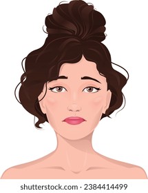Face portrait of women with brown hair. Facial expression with gesture isolated vector illustration. Avatar for a social network. Vector flat illustration, web, design, beauty and make up.	