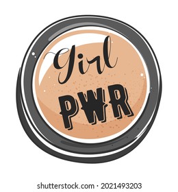 Face powder in black case, Girl power quote. Vector illustration.