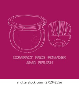 face powder and brush painted by hand on a purple background for your design. vector illustration for your design, cosmetic banners, brochures and promotional items.