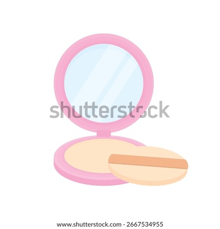 Face powder with a round mirror. Cosmetics. Makeup application concept.