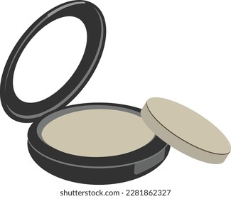 Face powder with sponge. Compact cosmetic powder in a case. Vector image isolated on a white background.