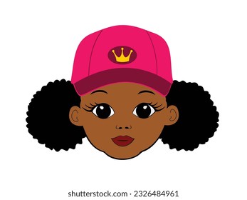 Face of a pretty black girl with hat. Vector.
