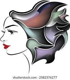 The face of a pretty girl is featured in a minimalist fashion and beauty illustration.art vector image of woman's face.eps10