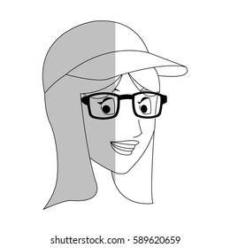 face of pretty young woman with baseball hat and glasses icon im