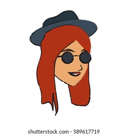 face of pretty young woman with hat and glasses icon image