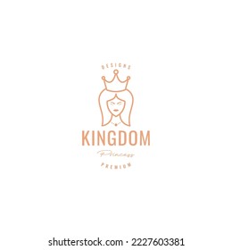 face princess kingdom with crown line logo design