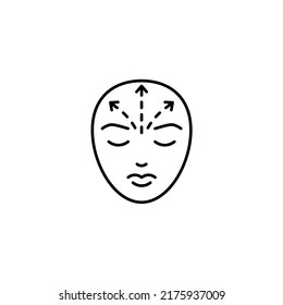 Face procedure on forehead, medical beauty, line icon. Facelift, aesthetic contour, smoothing wrinkle. Plastic surgery, lifting contour skin. Vector