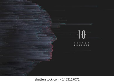 The face profile composed of rays, vector illustration.