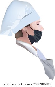 Gesichtsprofil des Kochs in Uniform mit Hut 