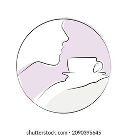 face profile with cup of coffee in circle frame