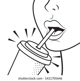 face profile drinking soda black and white