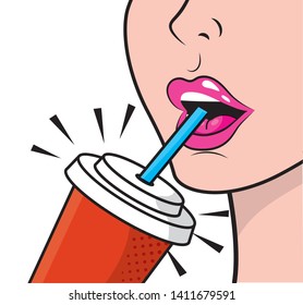 face profile drinking soda vector illustration