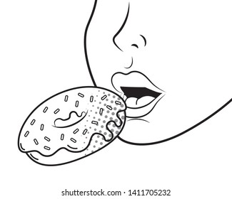 face profile eating donuts black and white