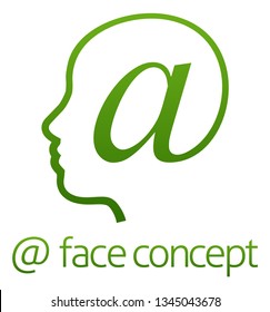 A face in profile formed from an at sign symbol concept